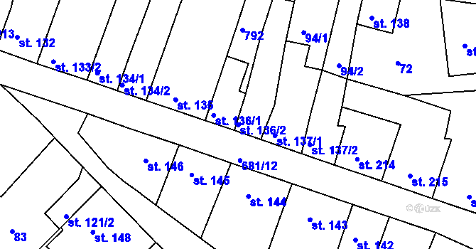 Parcela st. 136/2 v KÚ Nechanice, Katastrální mapa