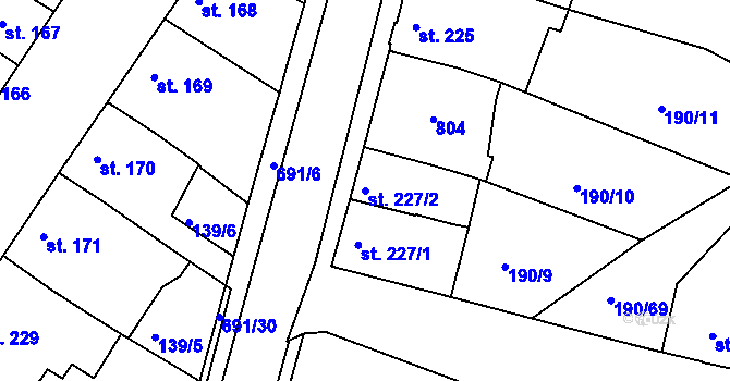 Parcela st. 227/2 v KÚ Nechanice, Katastrální mapa
