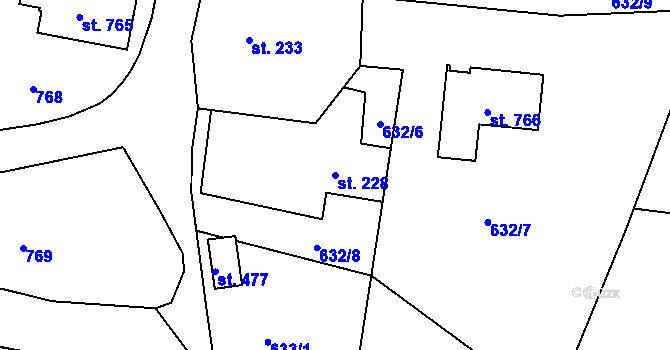 Parcela st. 228 v KÚ Nechanice, Katastrální mapa