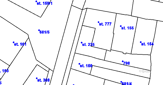 Parcela st. 235 v KÚ Nechanice, Katastrální mapa