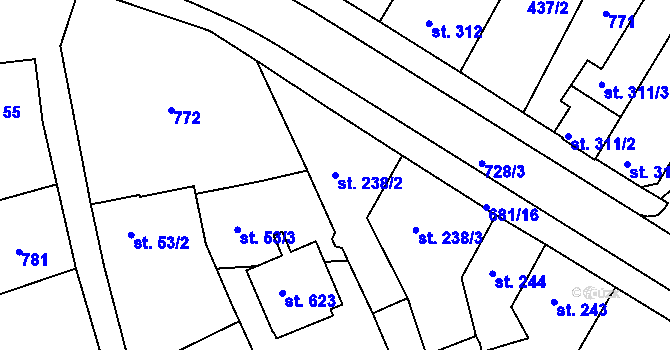 Parcela st. 238/2 v KÚ Nechanice, Katastrální mapa