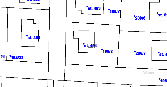 Parcela st. 494 v KÚ Nechanice, Katastrální mapa