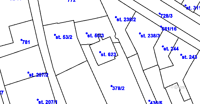 Parcela st. 623 v KÚ Nechanice, Katastrální mapa