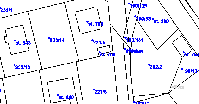 Parcela st. 708 v KÚ Nechanice, Katastrální mapa
