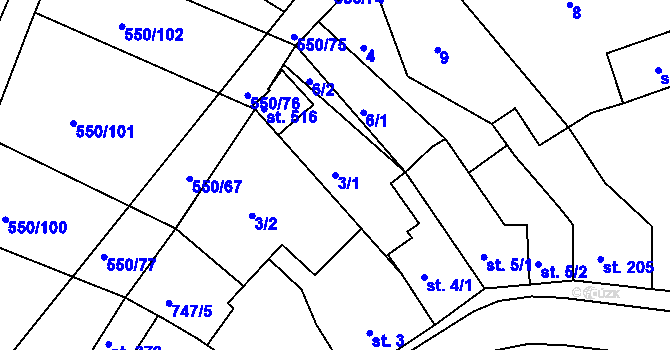 Parcela st. 3/1 v KÚ Nechanice, Katastrální mapa