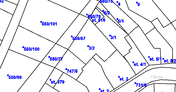 Parcela st. 3/2 v KÚ Nechanice, Katastrální mapa