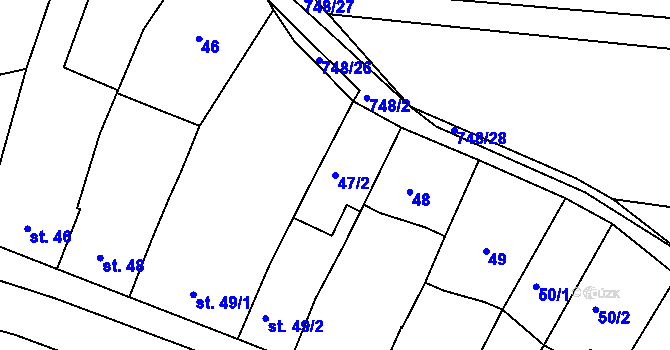 Parcela st. 47/2 v KÚ Nechanice, Katastrální mapa