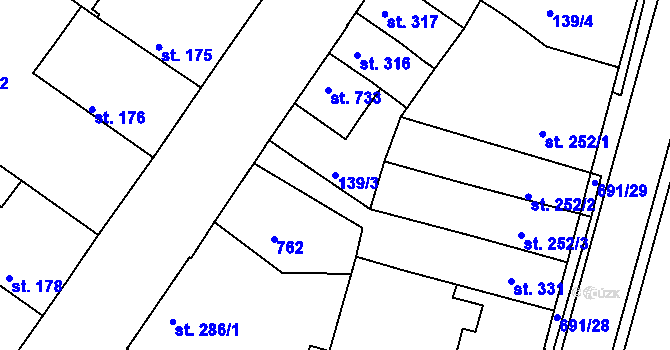 Parcela st. 139/3 v KÚ Nechanice, Katastrální mapa
