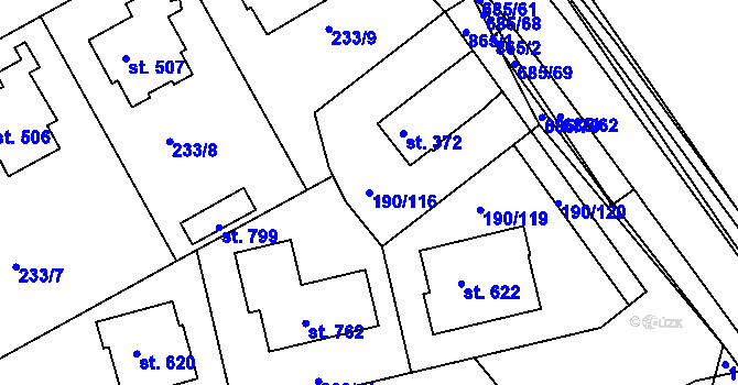 Parcela st. 190/116 v KÚ Nechanice, Katastrální mapa