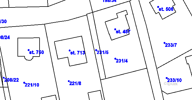 Parcela st. 231/5 v KÚ Nechanice, Katastrální mapa