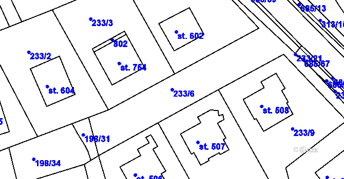 Parcela st. 233/6 v KÚ Nechanice, Katastrální mapa