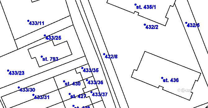 Parcela st. 432/8 v KÚ Nechanice, Katastrální mapa