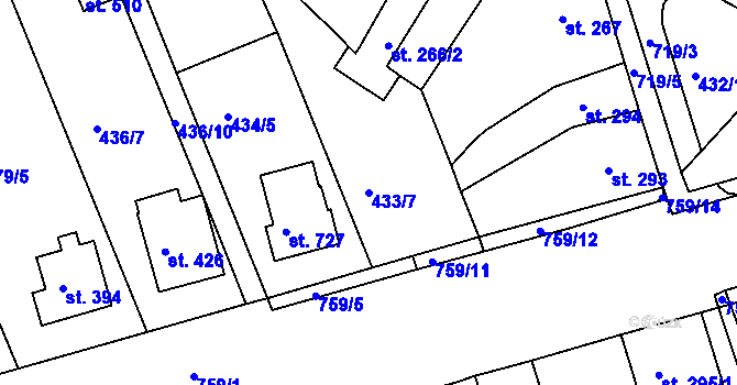 Parcela st. 433/7 v KÚ Nechanice, Katastrální mapa