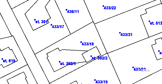 Parcela st. 433/18 v KÚ Nechanice, Katastrální mapa