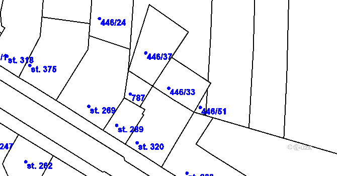 Parcela st. 446/33 v KÚ Nechanice, Katastrální mapa