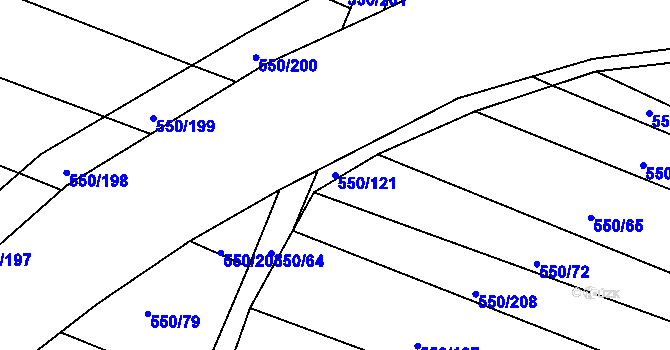Parcela st. 550/121 v KÚ Nechanice, Katastrální mapa