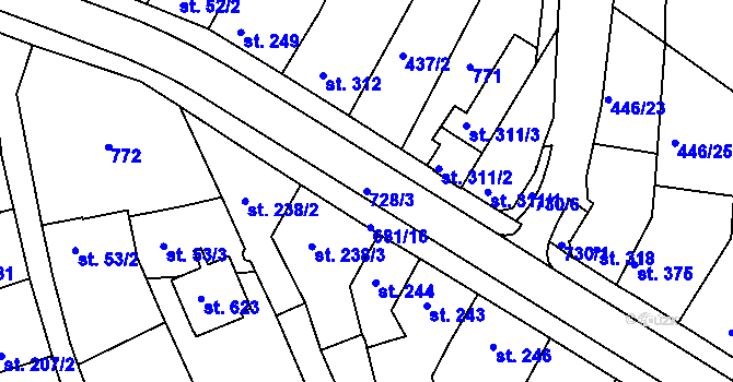 Parcela st. 728/3 v KÚ Nechanice, Katastrální mapa