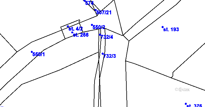 Parcela st. 732/3 v KÚ Nechanice, Katastrální mapa