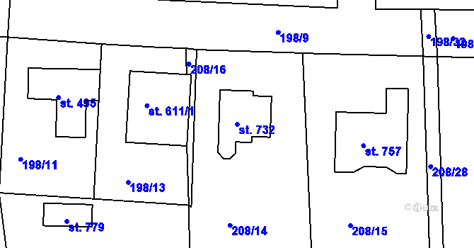 Parcela st. 732 v KÚ Nechanice, Katastrální mapa