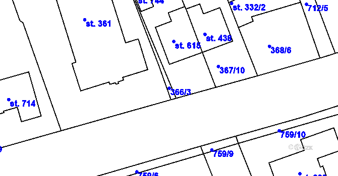 Parcela st. 366/3 v KÚ Nechanice, Katastrální mapa
