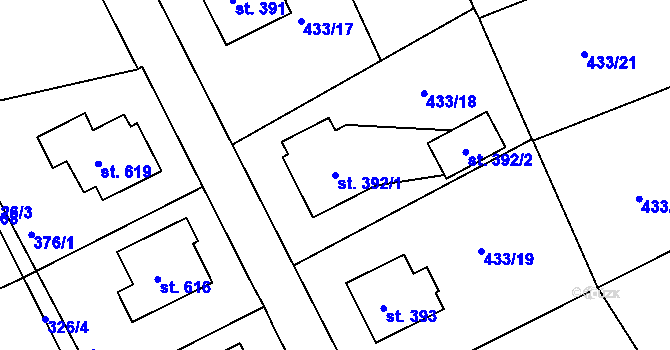 Parcela st. 392/1 v KÚ Nechanice, Katastrální mapa