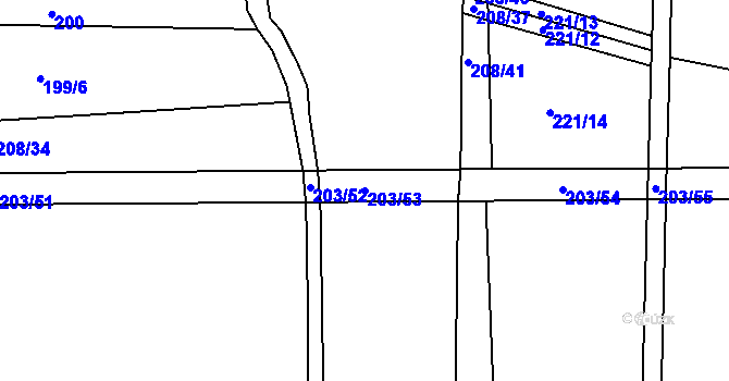 Parcela st. 203/53 v KÚ Nechanice, Katastrální mapa
