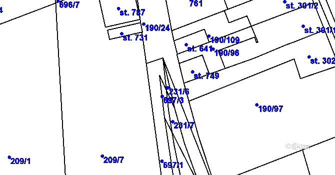 Parcela st. 231/6 v KÚ Nechanice, Katastrální mapa
