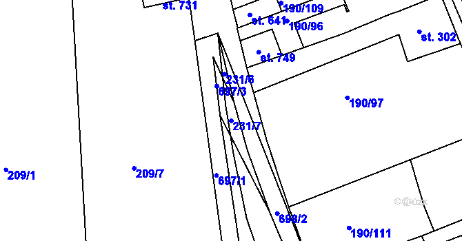 Parcela st. 231/7 v KÚ Nechanice, Katastrální mapa