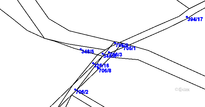 Parcela st. 348/3 v KÚ Nechanice, Katastrální mapa