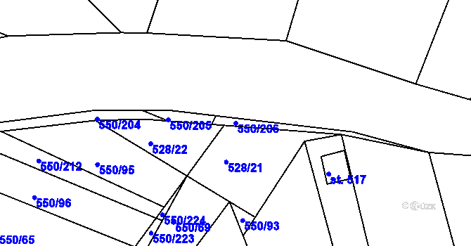 Parcela st. 550/206 v KÚ Nechanice, Katastrální mapa