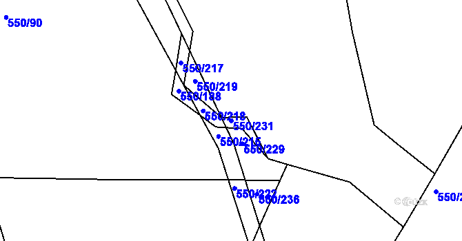 Parcela st. 550/231 v KÚ Nechanice, Katastrální mapa