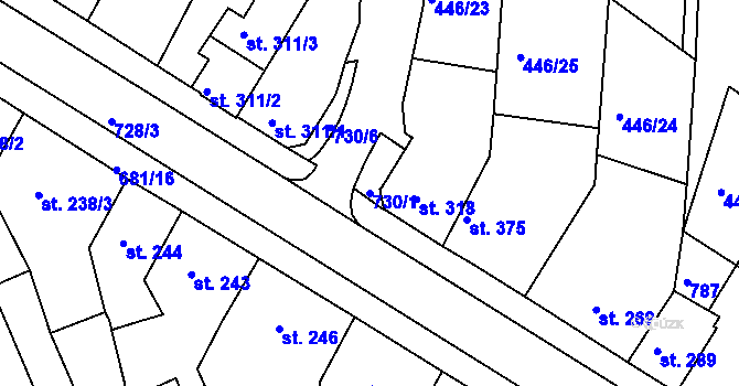 Parcela st. 730/1 v KÚ Nechanice, Katastrální mapa