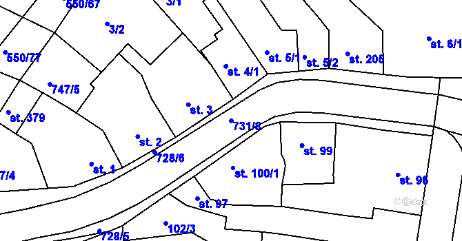 Parcela st. 731/8 v KÚ Nechanice, Katastrální mapa