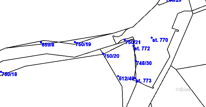 Parcela st. 750/20 v KÚ Nechanice, Katastrální mapa