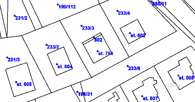 Parcela st. 754 v KÚ Nechanice, Katastrální mapa