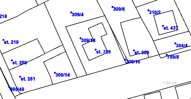 Parcela st. 759 v KÚ Nechanice, Katastrální mapa