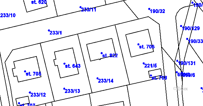 Parcela st. 822 v KÚ Nechanice, Katastrální mapa