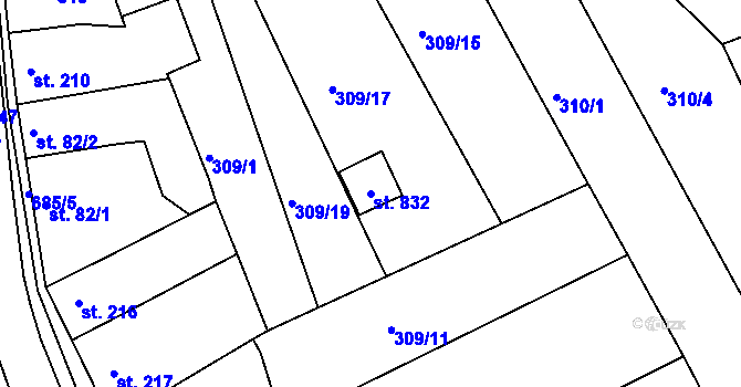 Parcela st. 832 v KÚ Nechanice, Katastrální mapa