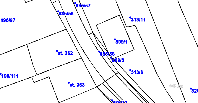 Parcela st. 685/58 v KÚ Nechanice, Katastrální mapa