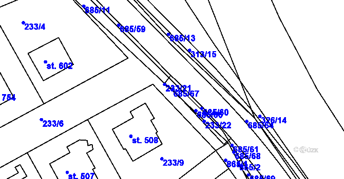 Parcela st. 685/67 v KÚ Nechanice, Katastrální mapa