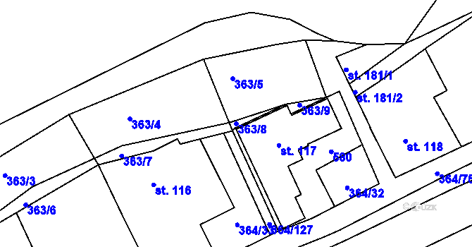 Parcela st. 363/8 v KÚ Staré Nechanice, Katastrální mapa