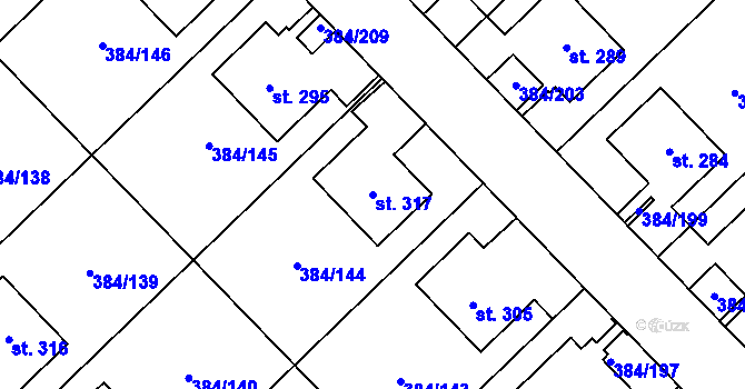 Parcela st. 317 v KÚ Staré Nechanice, Katastrální mapa