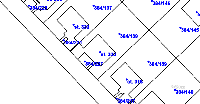 Parcela st. 333 v KÚ Staré Nechanice, Katastrální mapa