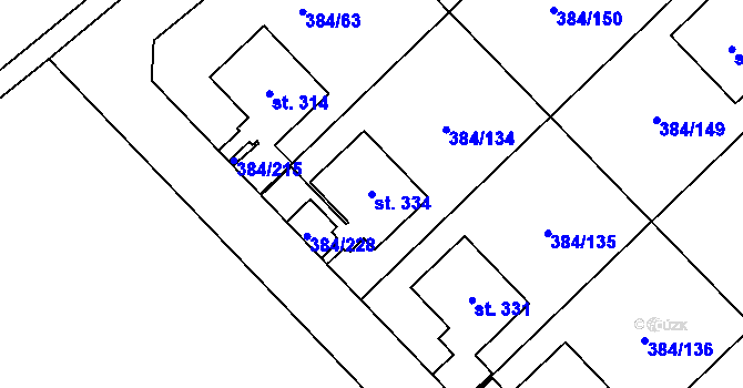 Parcela st. 334 v KÚ Staré Nechanice, Katastrální mapa