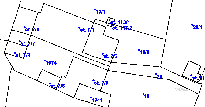 Parcela st. 7/2 v KÚ Březí u Trhových Svinů, Katastrální mapa