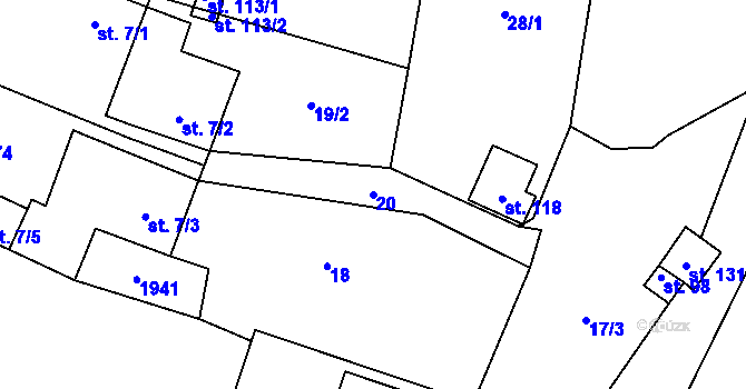Parcela st. 20 v KÚ Březí u Trhových Svinů, Katastrální mapa