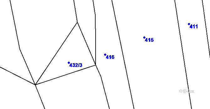 Parcela st. 416 v KÚ Březí u Trhových Svinů, Katastrální mapa