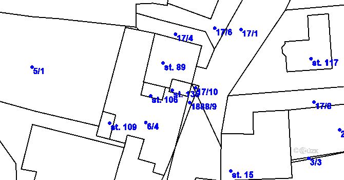 Parcela st. 135 v KÚ Březí u Trhových Svinů, Katastrální mapa