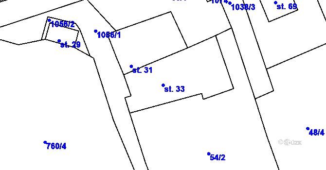 Parcela st. 33 v KÚ Něchov, Katastrální mapa