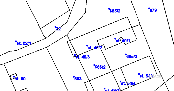 Parcela st. 49/2 v KÚ Něchov, Katastrální mapa